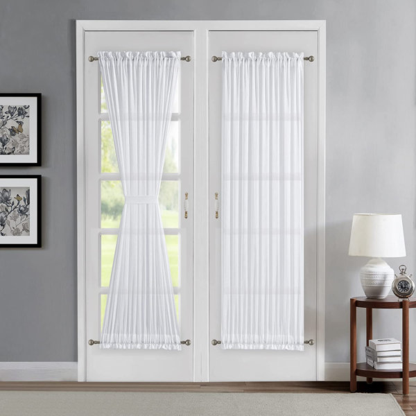 Latitude Run® Pair Of 2 Semi Sheer White French Door Curtains With Tie